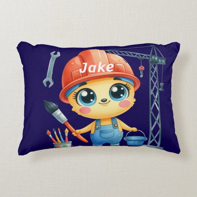 Personalise Boy's Construction site Accent Pillow (Front)