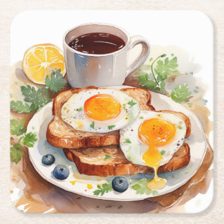 Personalise Breakfast Egg Toast Coffee Food Foodie Square Paper Coaster