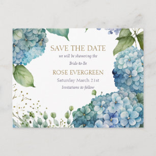 Personalise Bridal Shower Blue Hydrangea Announcement Postcard