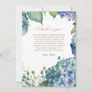 Personalise Bridal Shower Blue Hydrangea Thank You Card