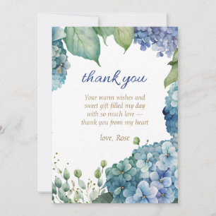 Personalise Bridal Shower Blue Hydrangea Thank You Card