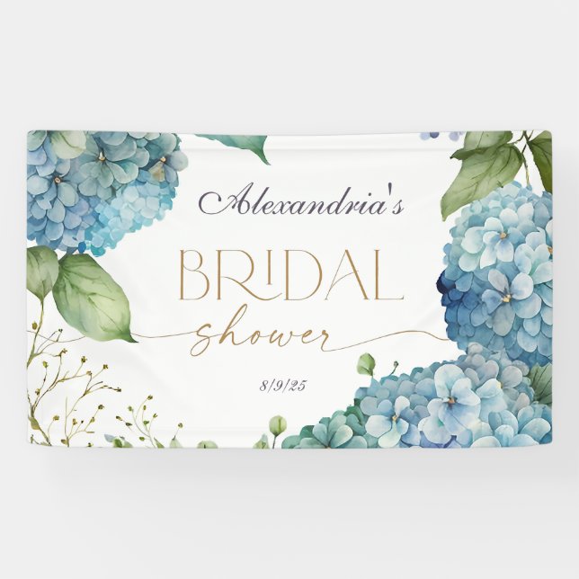 Personalise Bridal Shower Blue Hydrangeas Banner (Horizontal)