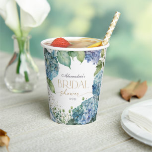 Personalise Bridal Shower Blue Hydrangeas Paper Cups