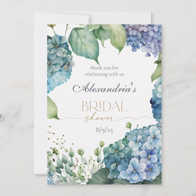 Personalise Bridal Shower Blue Hydrangeas  Thank You Card (Front)