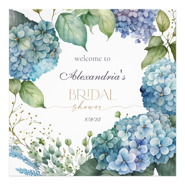 Personalise Bridal Shower Blue Hydrangeas Welcome Photo Print (Front)