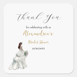 Personalise Bridal Shower Dress Thank you Square Sticker