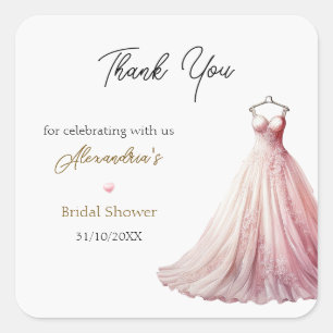 Personalise Bridal Shower Dress Thank you Square Sticker