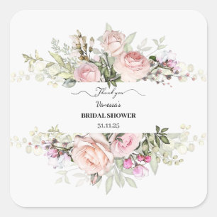 Personalise Bridal Shower Flowers Thank you Square Sticker