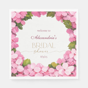 Personalise Bridal Shower Pink Hydrangeas Welcome Napkin
