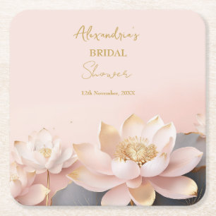Personalise Bridal Shower Pink Lotus No 6 Square Paper Coaster
