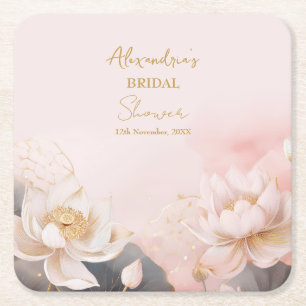 Personalise Bridal Shower Pink Lotus No 7 Square Paper Coaster