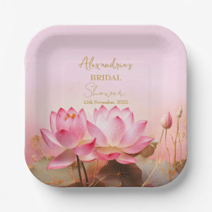 Personalise Bridal Shower Pink Lotus  Paper Plate