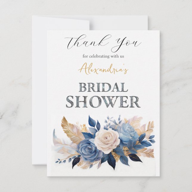 Personalise Bridal Shower Rose bouquet Thank You Card (Front)