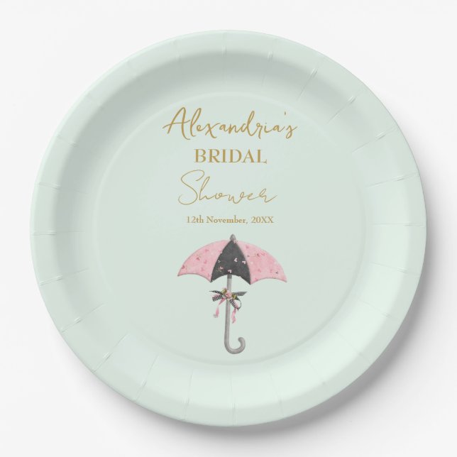 Personalise Bridal Shower Umbrella Paper Plate (Front)