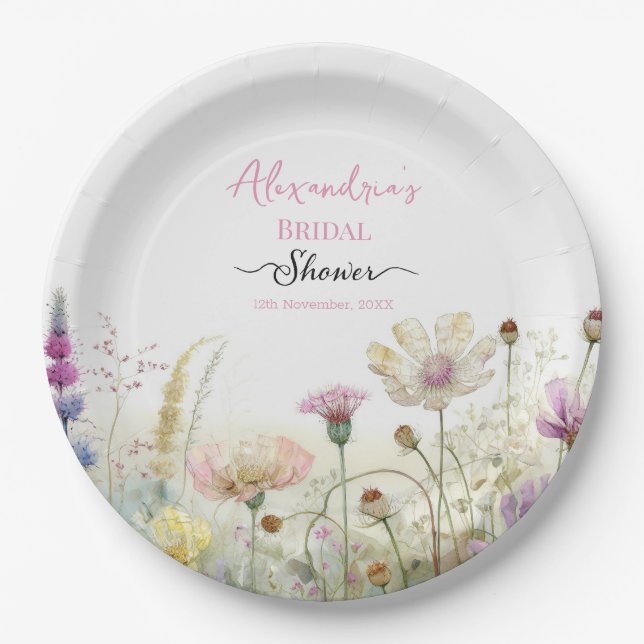 Personalise Bridal Shower Wild flowers  Paper Plate (Front)