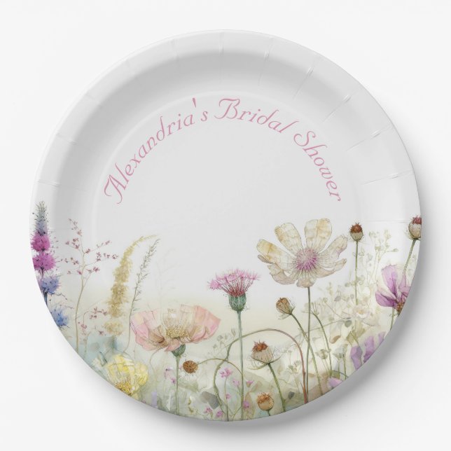 Personalise Bridal Shower Wild flowers  Paper Plate (Front)