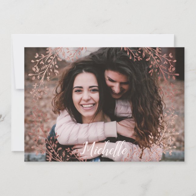 Personalise Bridesmaid Proposal Rose Gold Floral Holiday Card