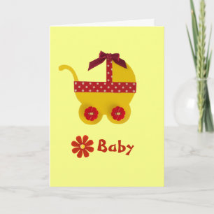 Personalise Bright Yellow and red baby carriage Card