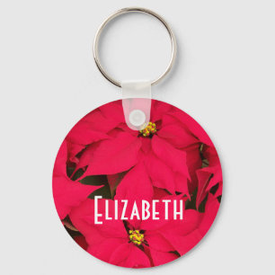 Personalise Brightly Coloured Christmas Poinsettia Key Ring