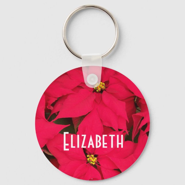 Personalise Brightly Coloured Christmas Poinsettia Key Ring (Front)