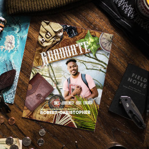 Personalise Brown Adventurer Theme Graduation Invitation