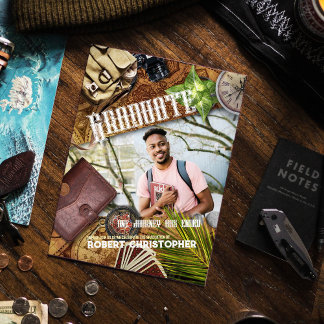 Personalise Brown Adventurer Theme Graduation Invitation