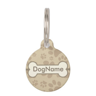 Personalise Brown Dog Paw Prints Pet Tag