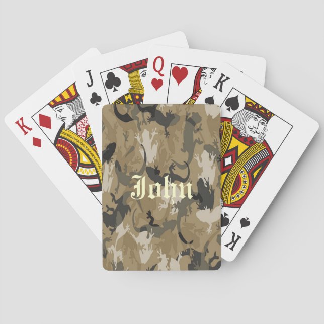 Personalise Brown Reptile Camouflage Playing Cards (Back)