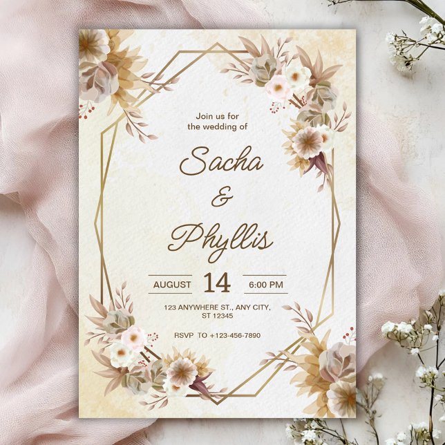 Personalise  brown rustic flower weding Invitation (Creator Uploaded)