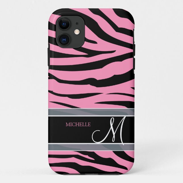 Personalise Bubble Gum Pink & Black Zebra Stripes Case-Mate iPhone Case (Back)