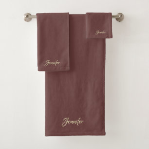 Personalise Burgundy Wine Background Bath Towel Set