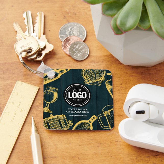 Personalise Business Dark Green Brewery Theme Key Ring (Desk)