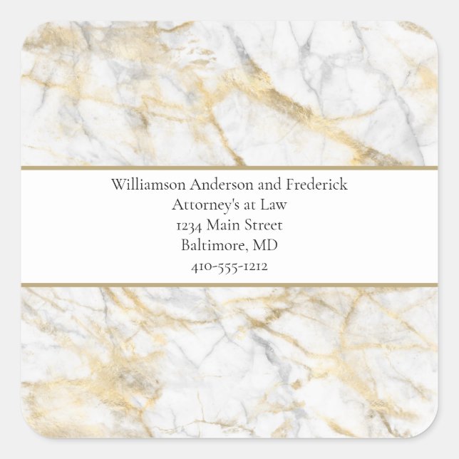 Personalise Business Gold White Grey Marble  Square Sticker (Front)