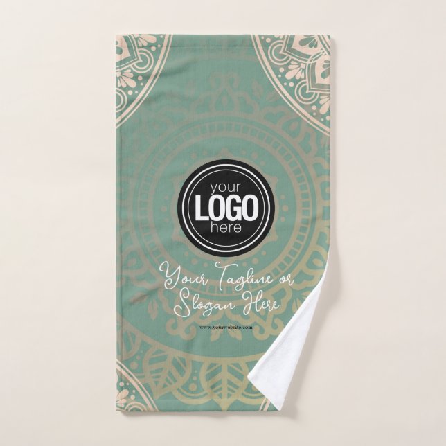Personalise Business Logo | Elegant Green Yoga Hand Towel (Hand Towel)