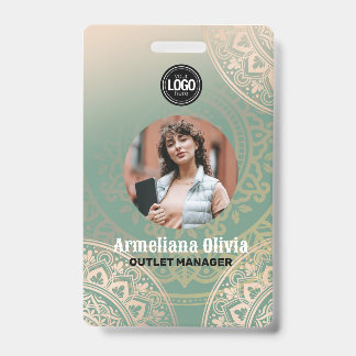 Personalise Business Logo | Elegant Green Yoga ID Badge