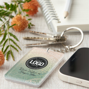Personalise Business Logo Elegant Green Yoga Key Ring
