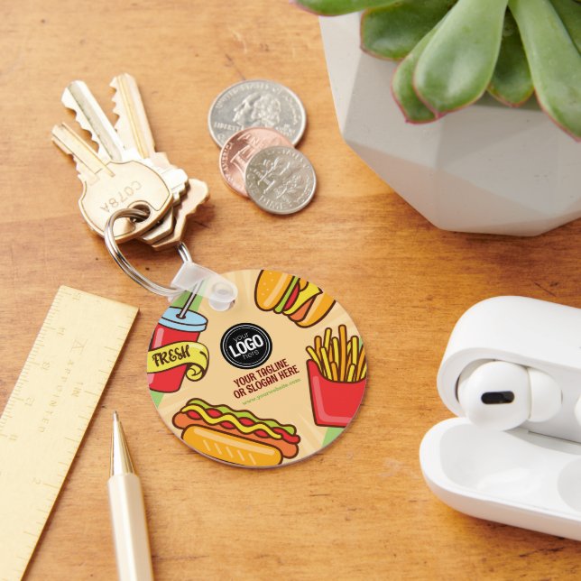 Personalise Business Logo | Hamburger Hotdog Theme Key Ring (Desk)