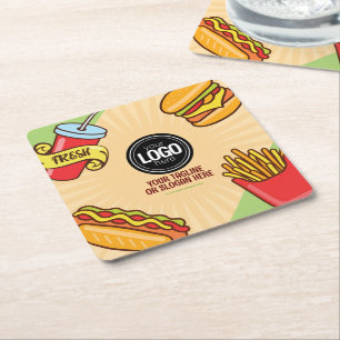Personalise Business Logo Hamburger Hotdog Theme Square Paper Coaster