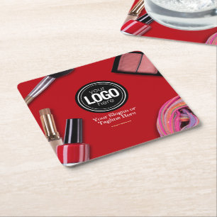 Personalise Business Modern Makeup Company Square Paper Coaster