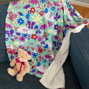 Personalise Butterfly Garden Fun Shapes Sage Green Fleece Blanket