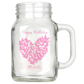 personalise butterfly heart pink birthdaymason jar