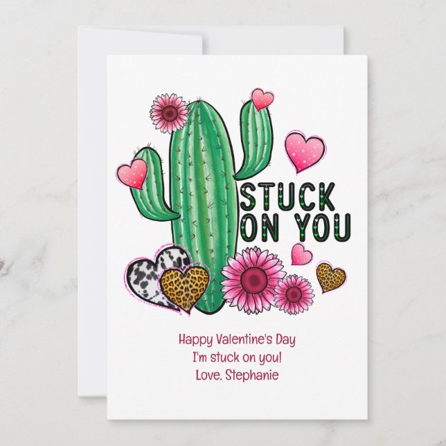 Personalise Cactus Pink Heart Valentine's Day Card (Front)