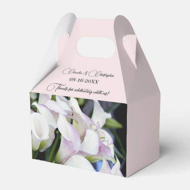Personalise Calla Lily Foliage Petal Pink Wedding Favour Box (Front Side)