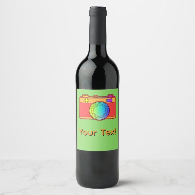 Personalise Camera Design Brt Green Wine Label (Front)