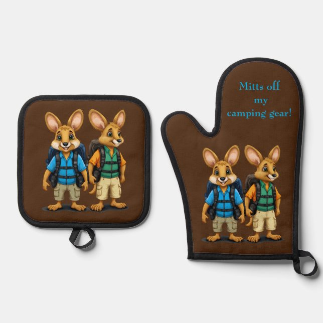 Personalise Camping Gear Edit Name Witty Pun Oven Mitt & Pot Holder Set (Front)