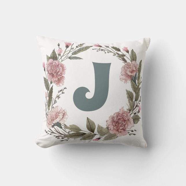 Personalise Carnation Floral Wreath Pillow (Front)