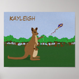 Personalise Cartoon Kangaroos Flying a Kite Poster