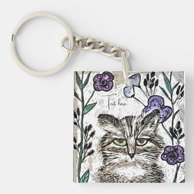 Personalise Cat Art Acrylic Keychain (Front)
