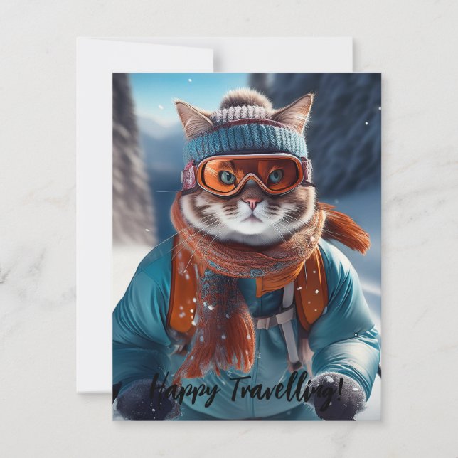 Personalise Cat skiing the snowy slopes (Front)