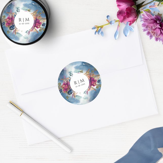 Personalise, Celestial Floral Favour /Envelope Sea Classic Round Sticker (Creator Uploaded)